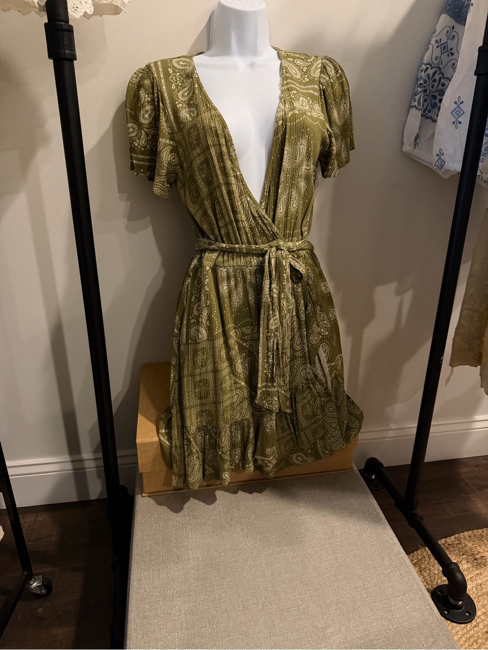 Zara Olive Paisley Wrap Mini Dress